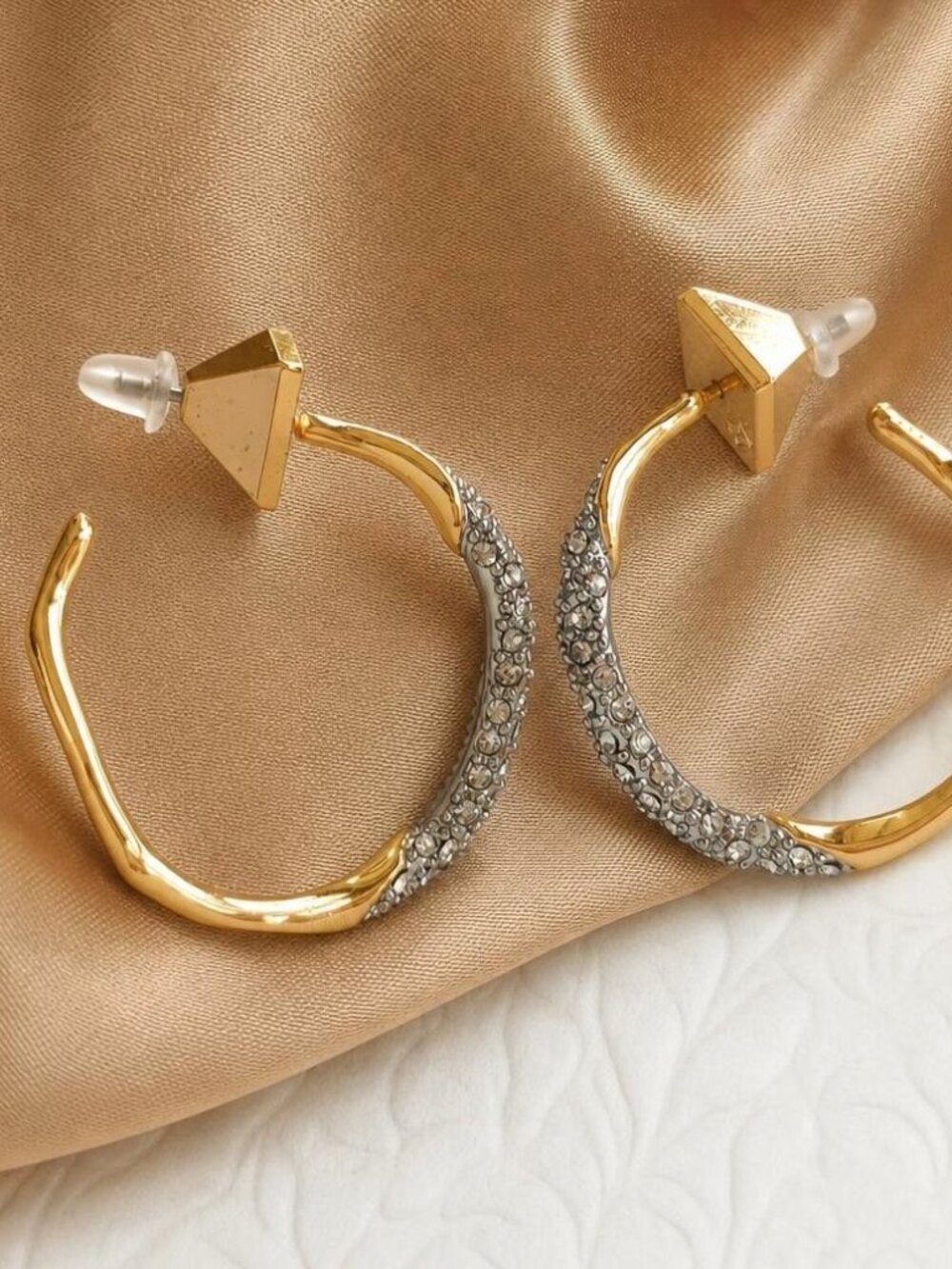 Alexis Bittar Two Tone Pave Hoop Earrings Gold